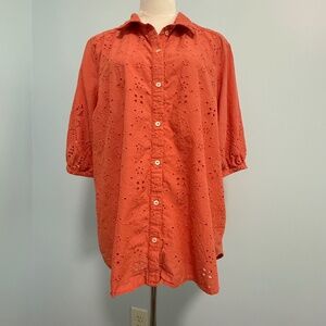 Sundance Corsica Eyelet Embroidered‎ Coral Blouse size XL
